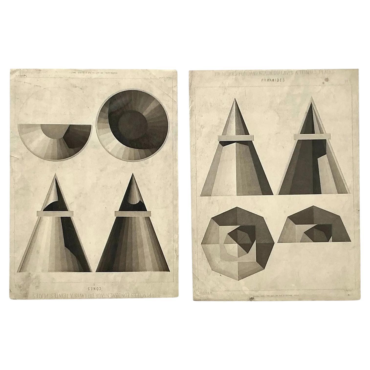 Vintage Boho Geometrische Kugel Gravuren - Satz von 2 im Angebot