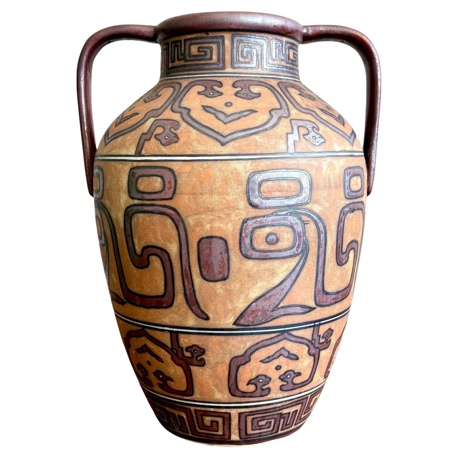 Vintage Boho Geometric Terracotta Jug