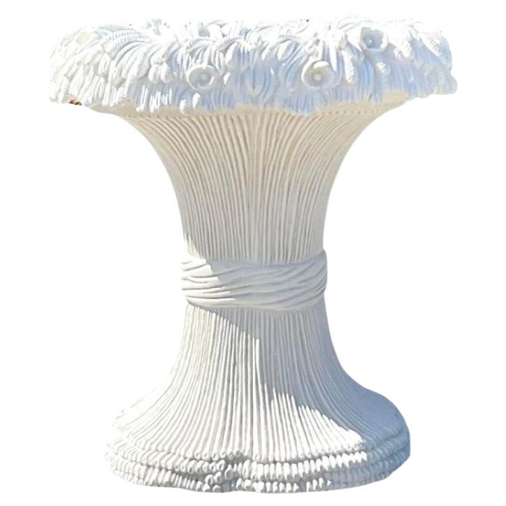 Vintage Boho Gesso Over Wood Carved Floral Dining Table Pedestal