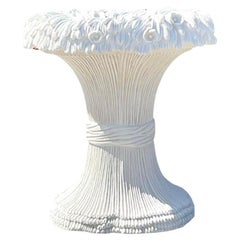 Vintage Boho Gesso Over Wood Carved Floral Dining Table Pedestal