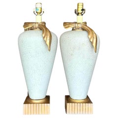 Vintage Boho Gilt Bow Lamps - a Pair