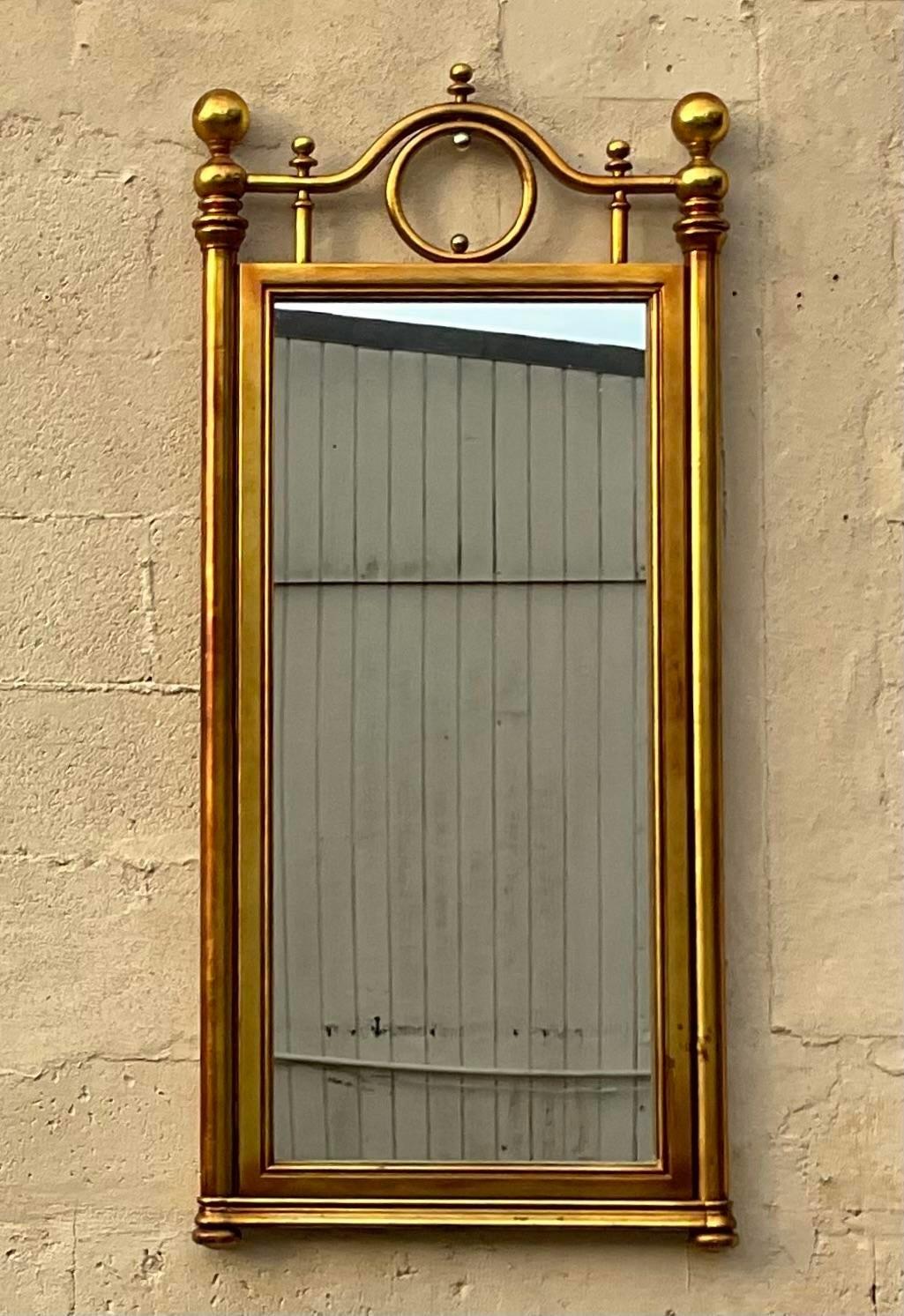 Vintage Boho Gilt Cannonball Mirror In Good Condition For Sale In west palm beach, FL