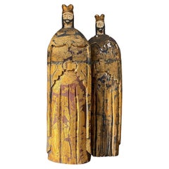Paire de santos vintage Boho en bois sculpté et doré