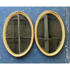 Vintage Boho Gilt Laurel Leaf Oval Mirror - A Pair