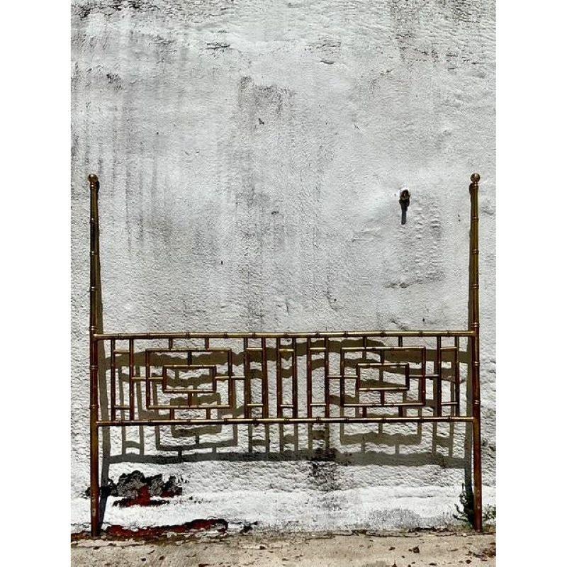 Chinoiserie Vintage Boho Gilt Metal King Headboard For Sale