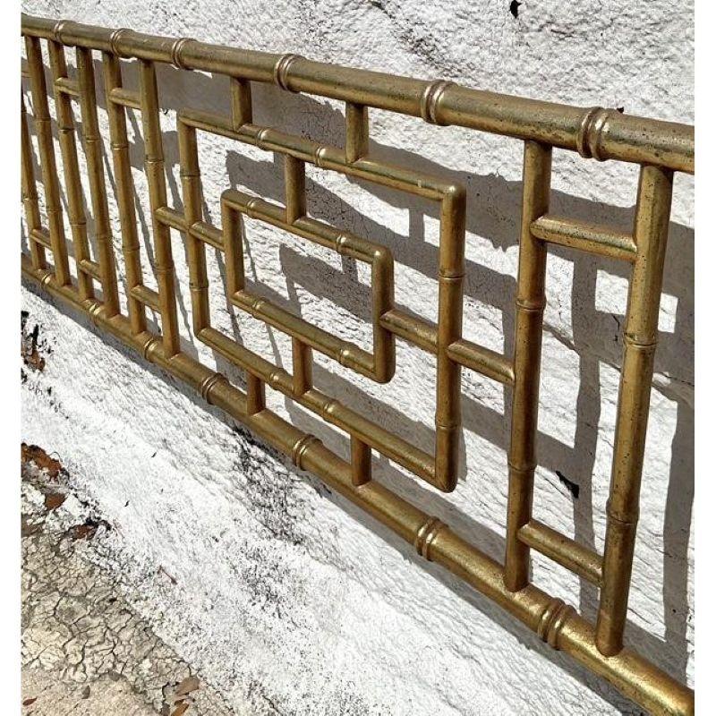 Vintage Boho Gilt Metal King Headboard In Good Condition For Sale In west palm beach, FL