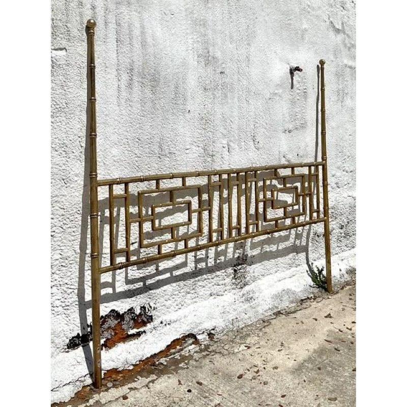 20th Century Vintage Boho Gilt Metal King Headboard For Sale