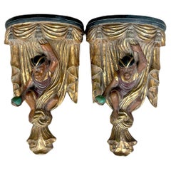 Vintage Boho Gilt Monkey Brackets - a Pair