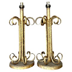 Vintage Boho Gilt Scroll Lamps - a Pair