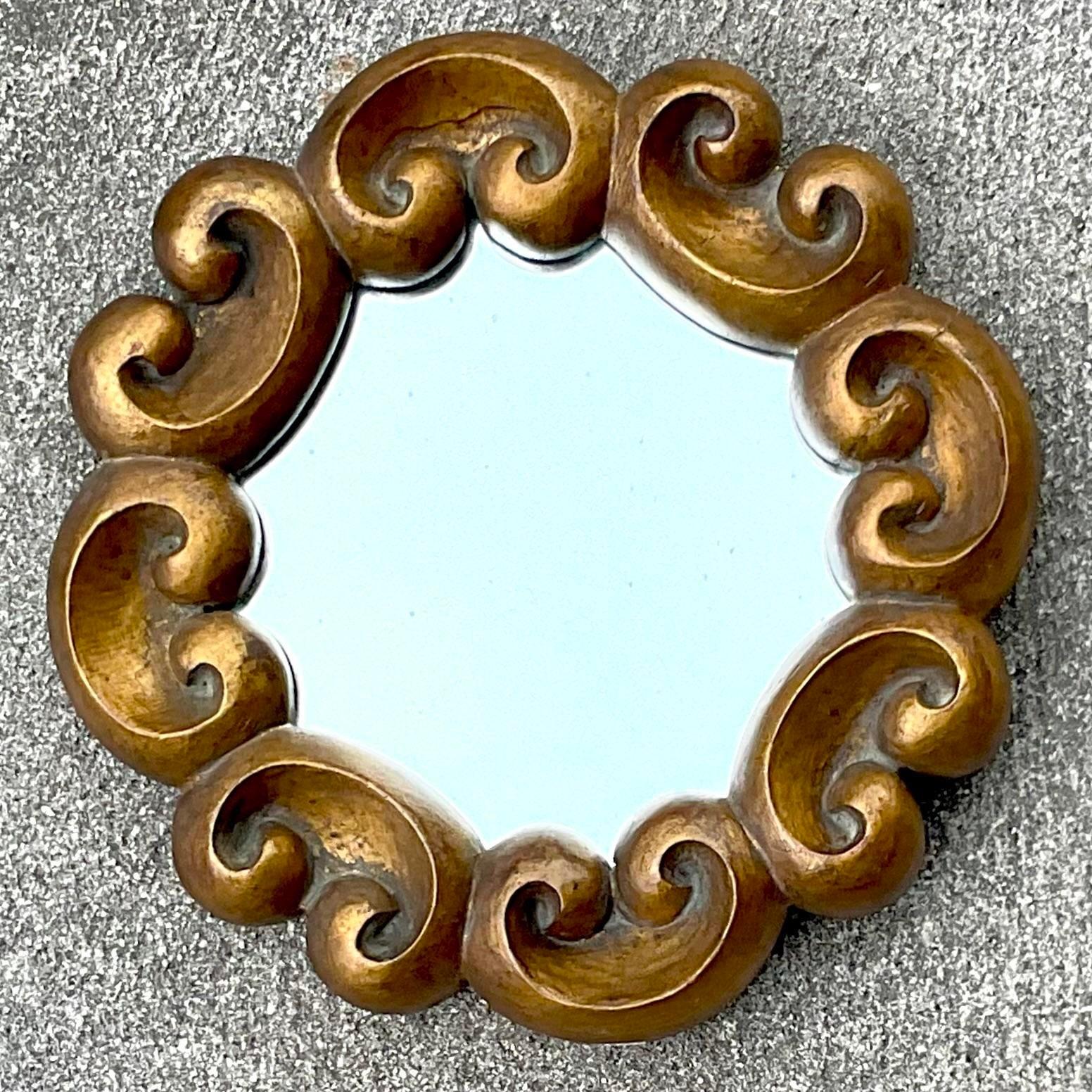 Bohemian Vintage Boho Gilt Swirl Mirror For Sale
