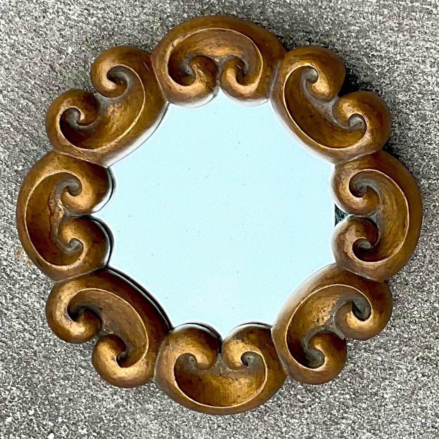 American Vintage Boho Gilt Swirl Mirror For Sale