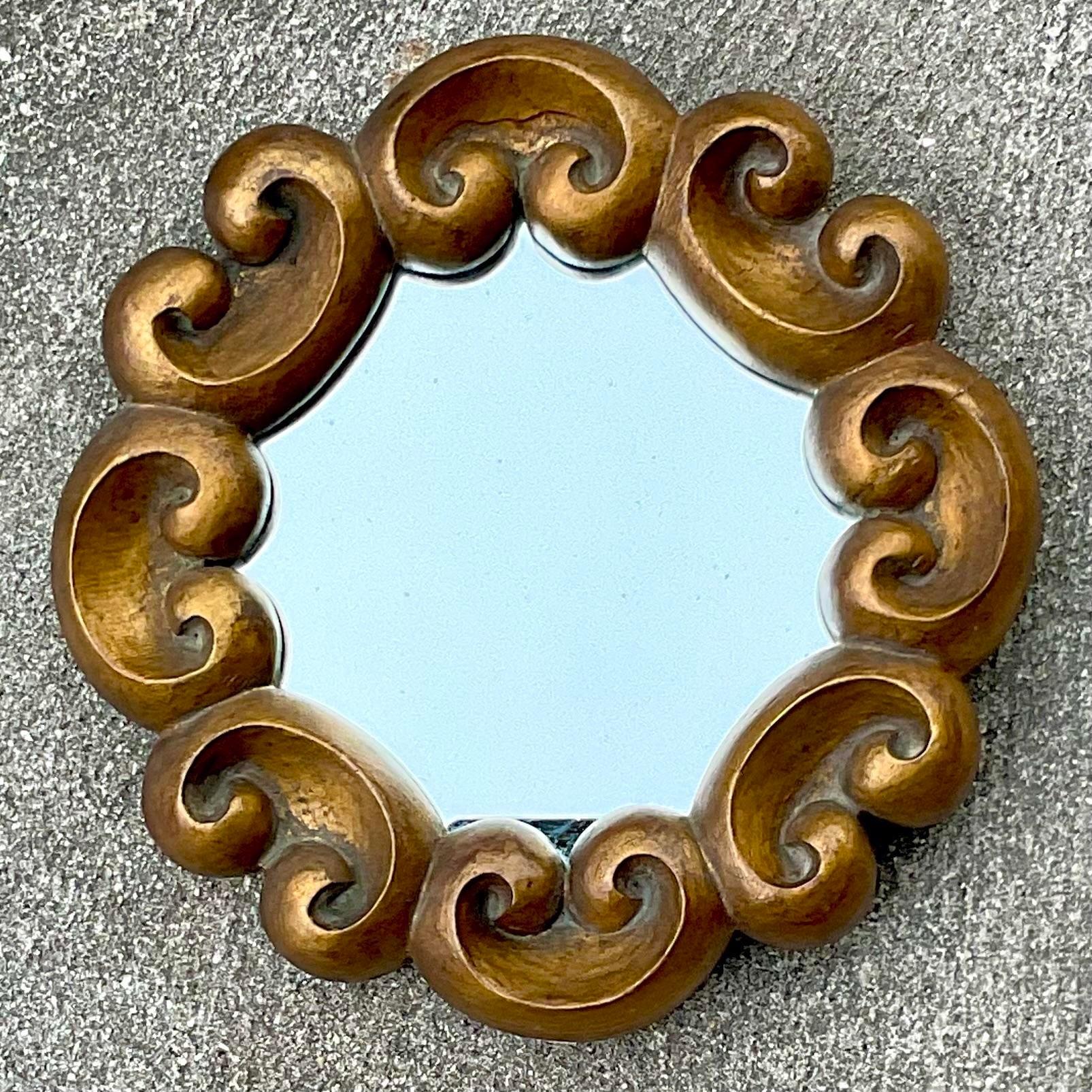 Vintage Boho Gilt Swirl Mirror In Good Condition For Sale In west palm beach, FL