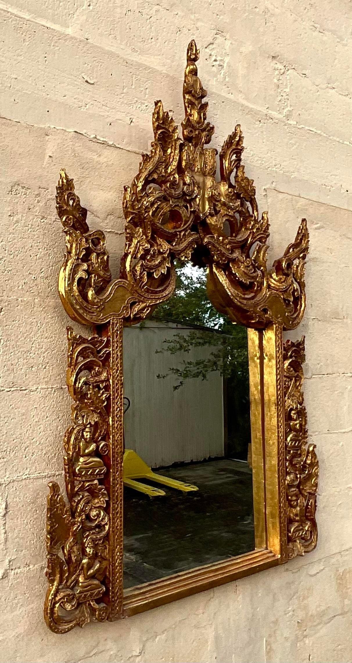 Américain Miroir de temple doré bohème vintage en vente