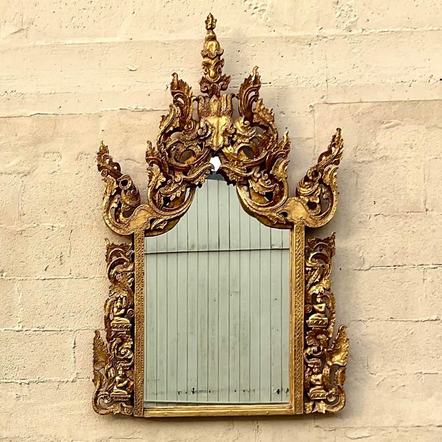 Miroir de temple doré bohème vintage en vente 2