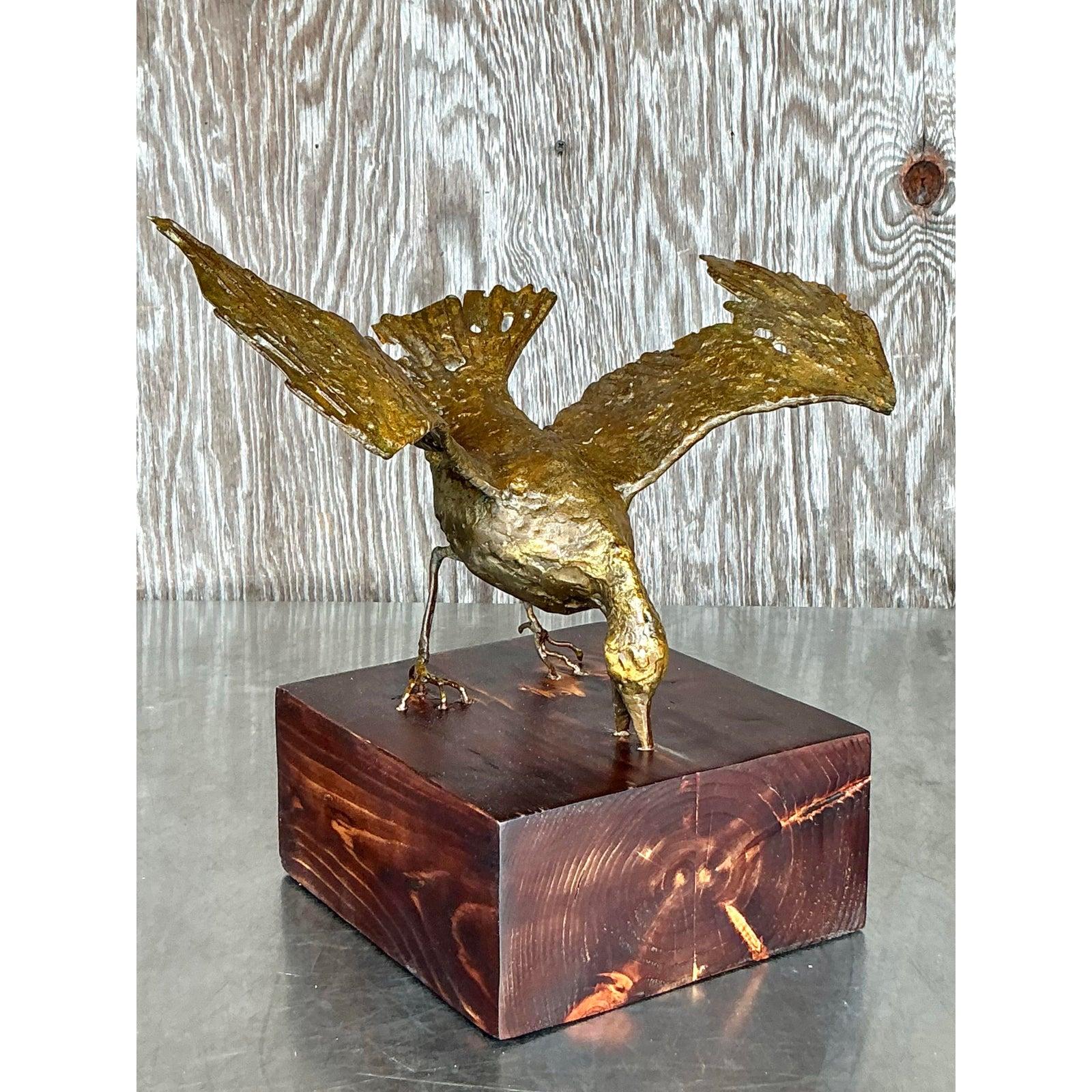 Sculpture d'oiseau Boho dorée à l'ancienne en vente 3