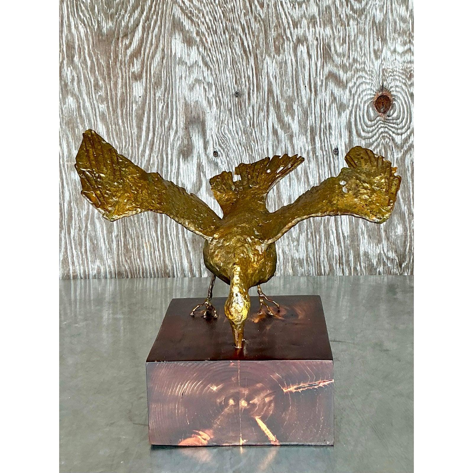 Sculpture d'oiseau Boho dorée à l'ancienne en vente 4