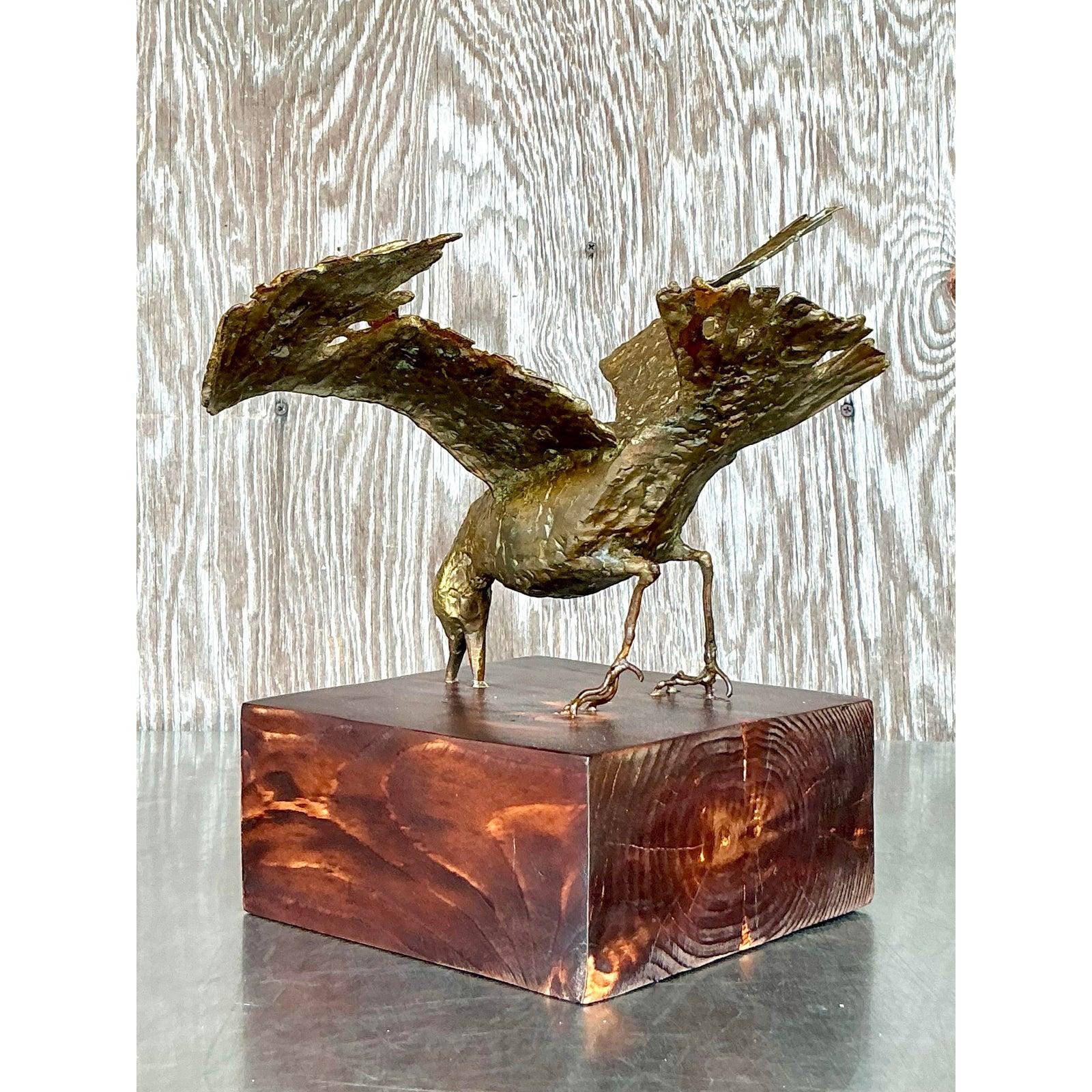 20ième siècle Sculpture d'oiseau Boho dorée à l'ancienne en vente