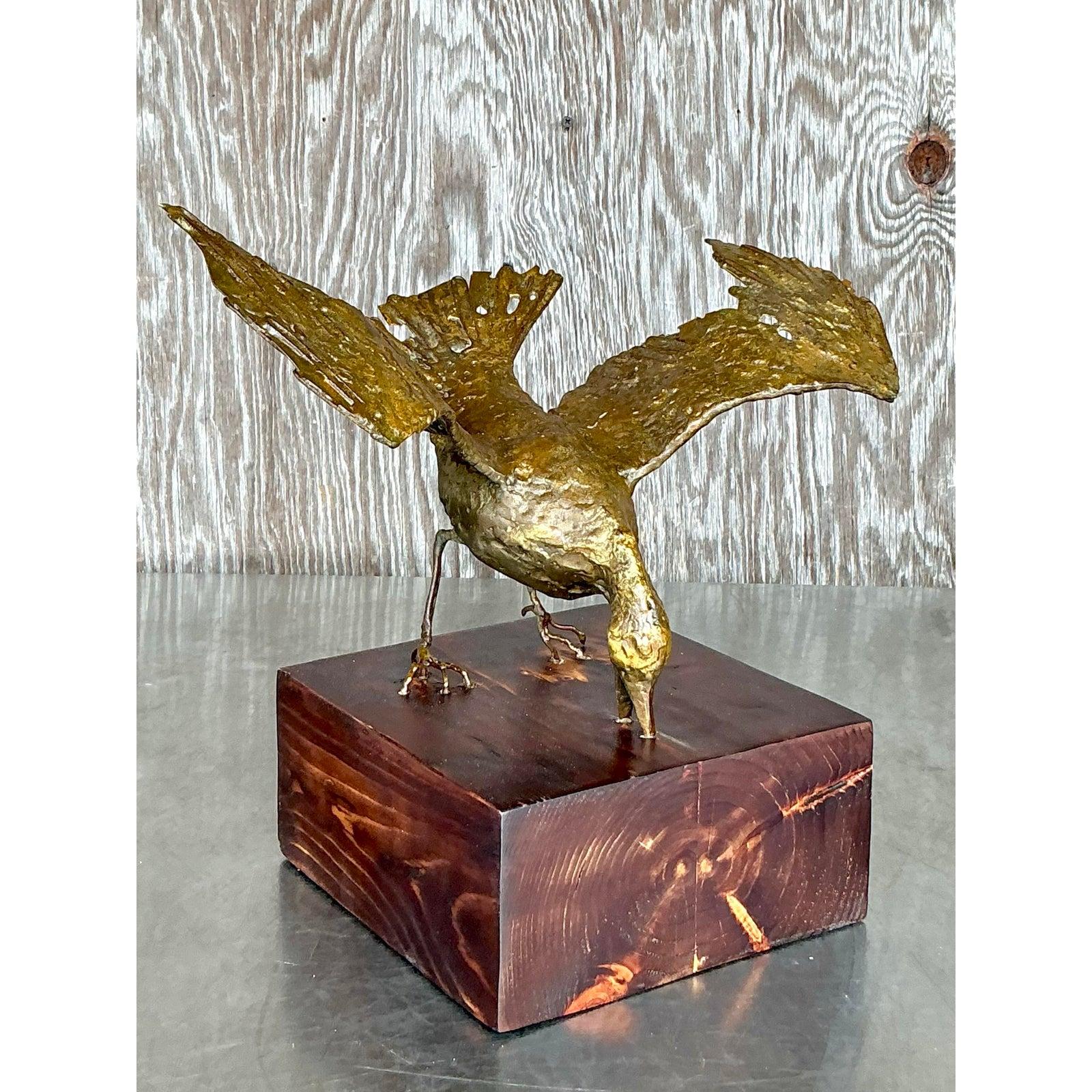 Métal Sculpture d'oiseau Boho dorée à l'ancienne en vente