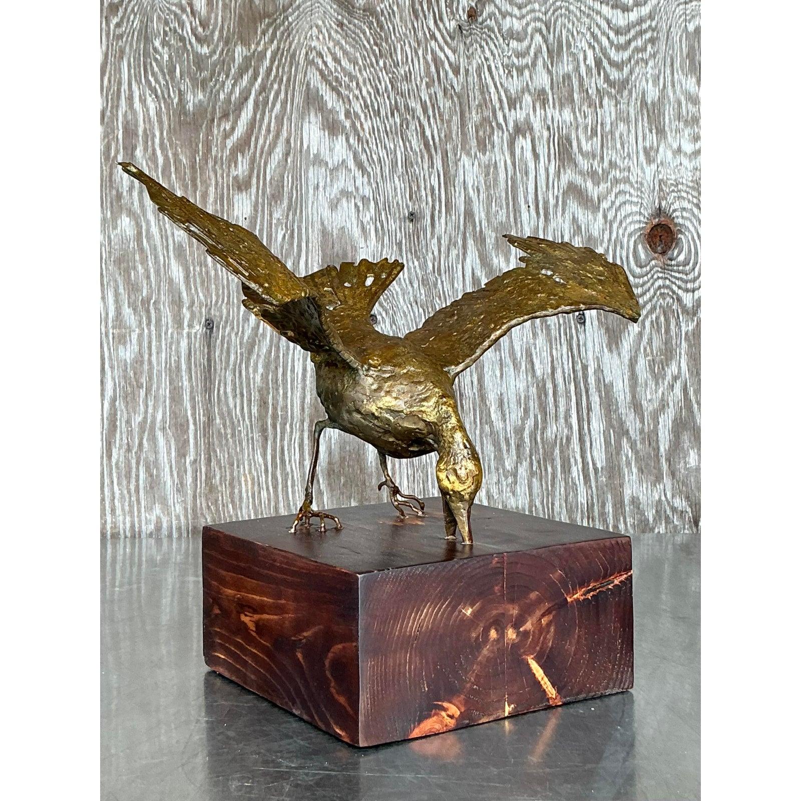 Sculpture d'oiseau Boho dorée à l'ancienne en vente 1