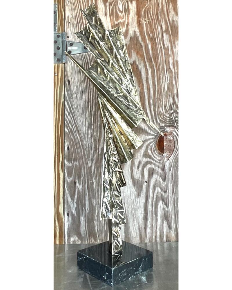 Vintage Boho Textured Abstract Bronze Sculpture In Good Condition For Sale In west palm beach, FL