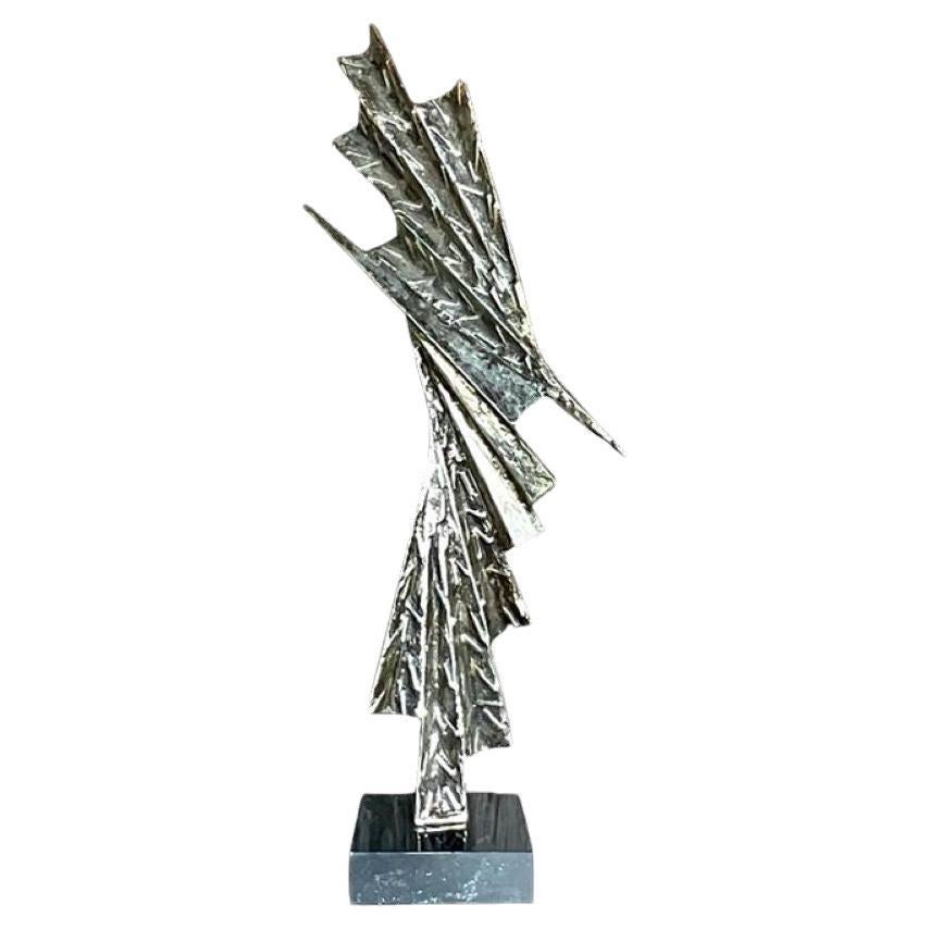Vintage Boho Textured Abstract Bronze Sculpture For Sale