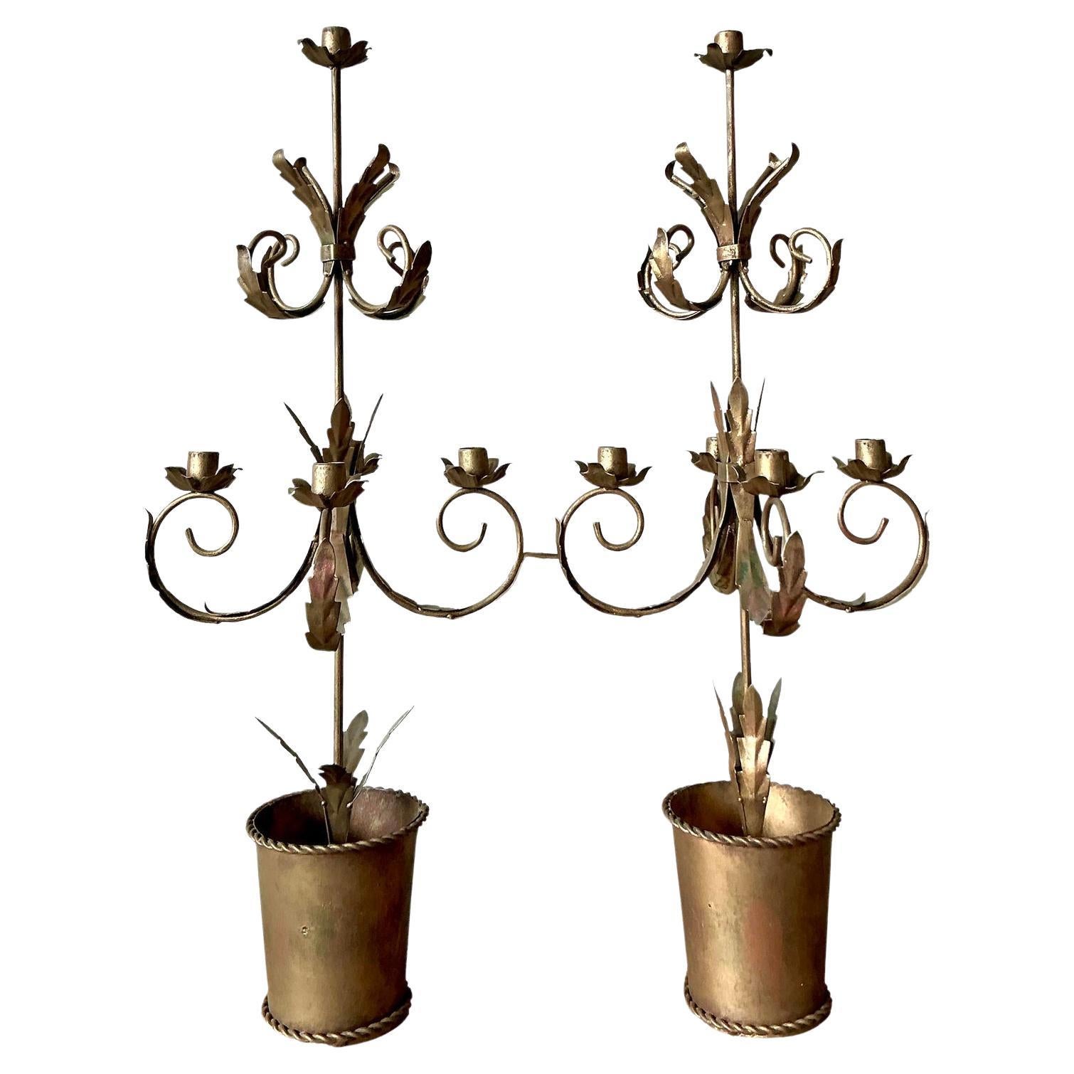 Candelabri d'epoca con punta dorata - Una coppia