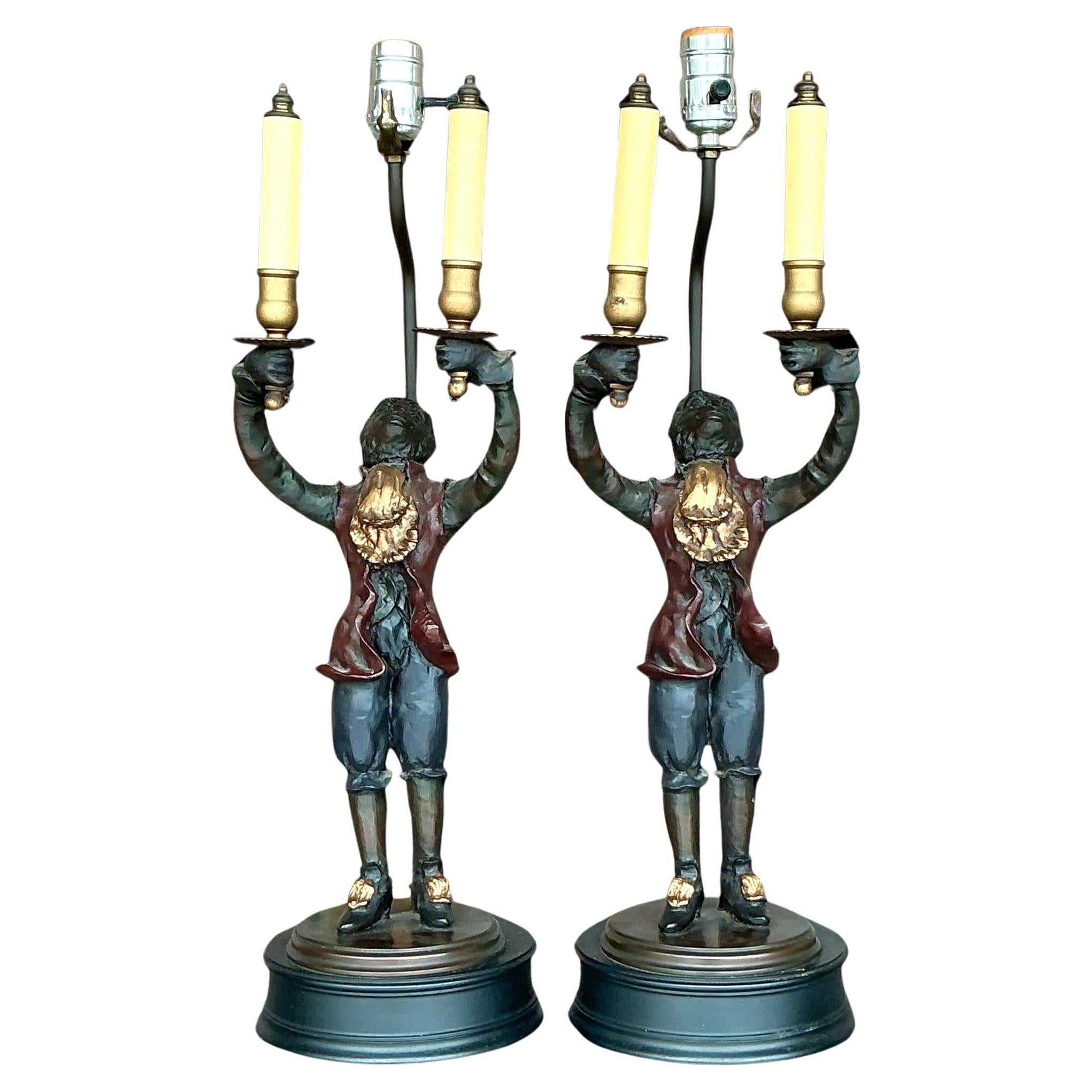 Paire de lampes Boho en forme de singe à bouts dorés
