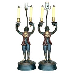 Vintage Boho Gilt Tipped Monkey Lamps - a Pair