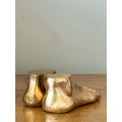 Vintage Boho vergoldete Spitze Gips Füße - Satz von 2