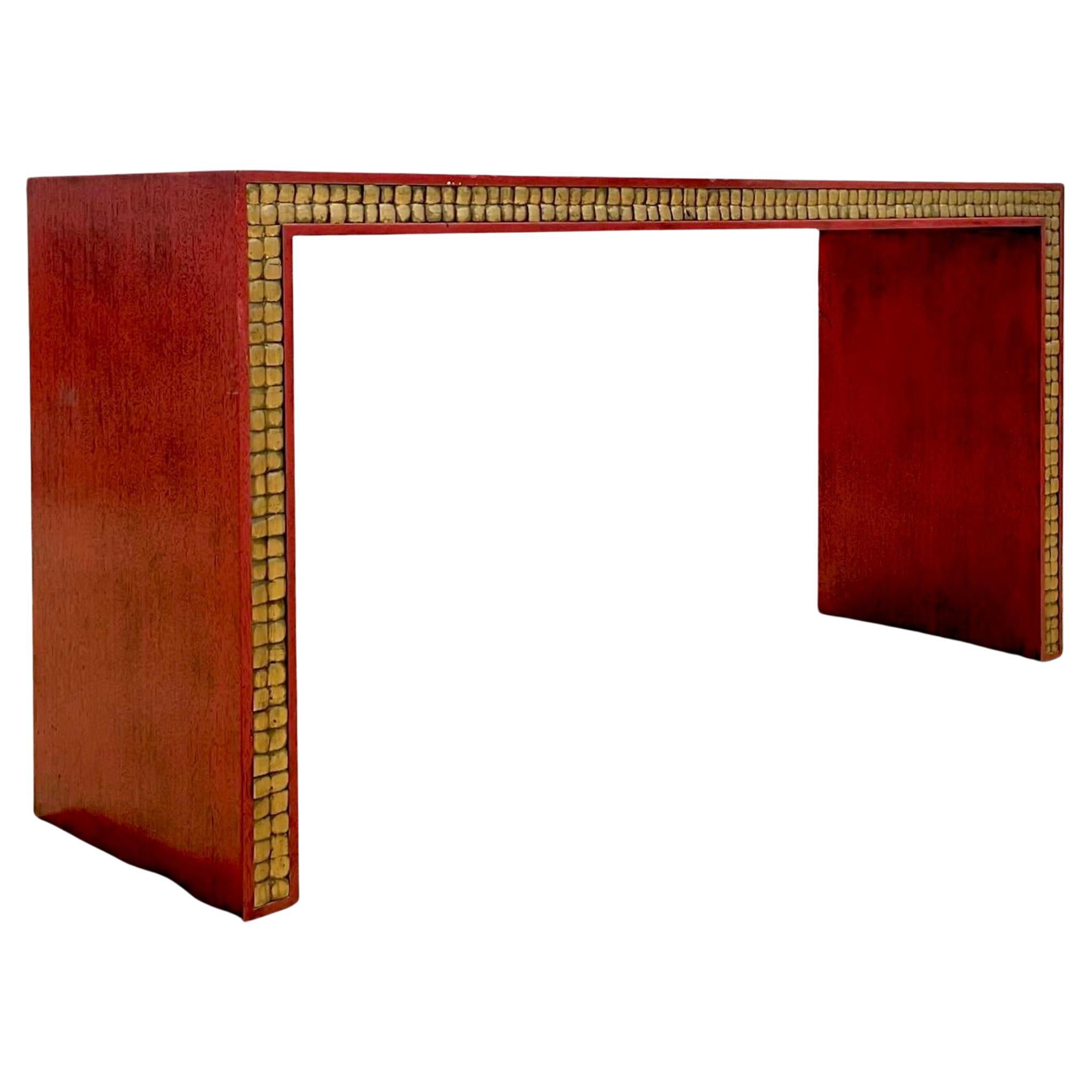Vintage Boho Gilt Tipped Red Laquered Console Tabl en vente