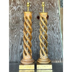 Vintage Boho Gilt Tipped Twist Lamps - A Pair