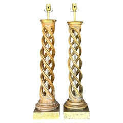 Paire de lampes torsadées boho à bouts dorés - Paire