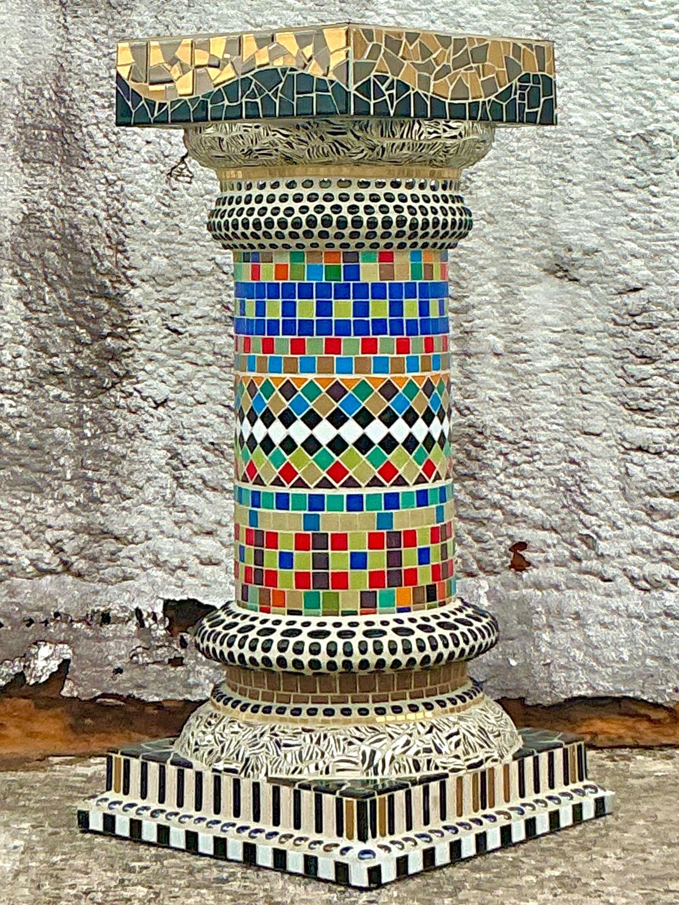 American Vintage Boho Glass Mosaic Pedestal For Sale