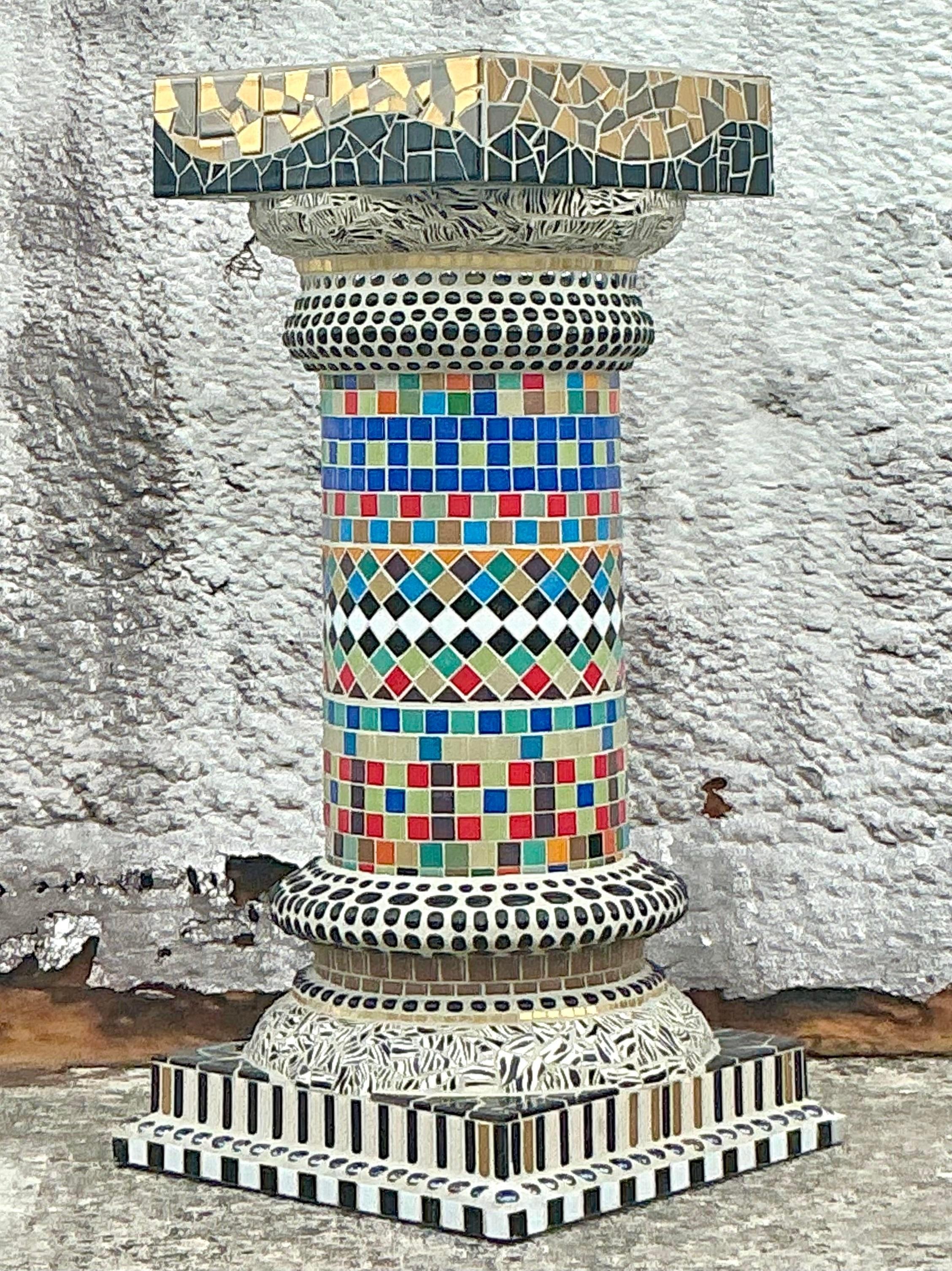 20th Century Vintage Boho Glass Mosaic Pedestal For Sale