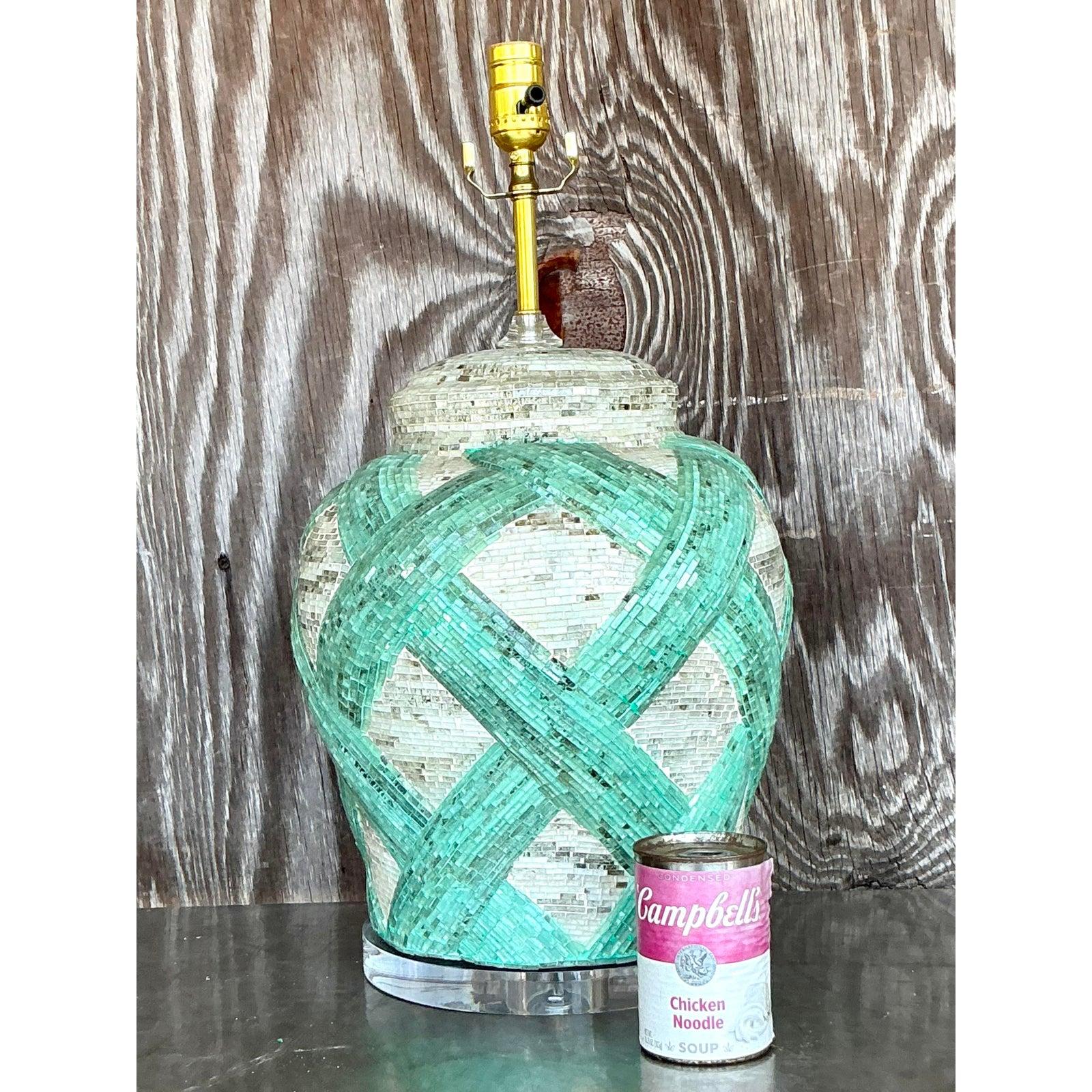 Vintage Boho Glass Mosaic Tile Trellis Lamp For Sale 1