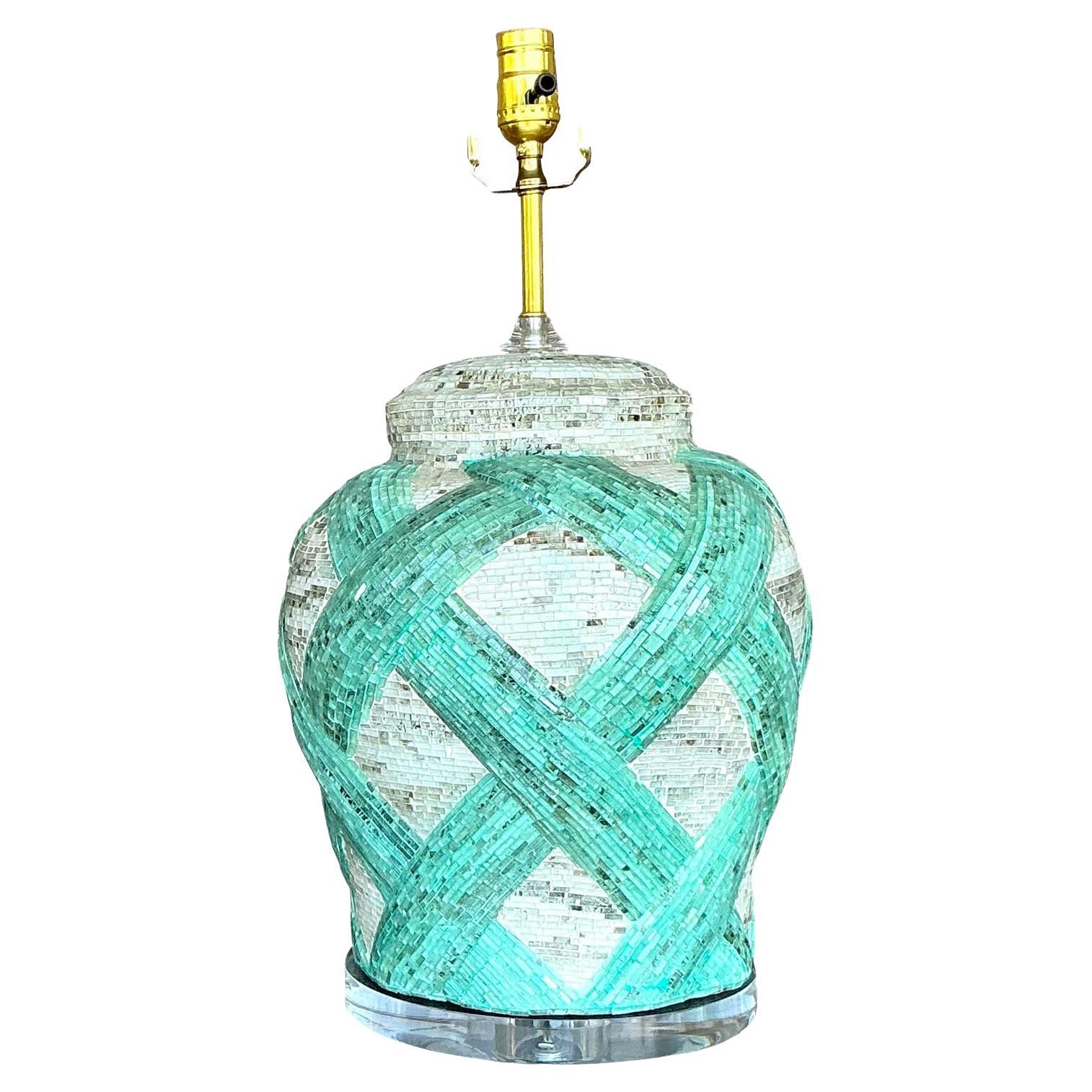 Vintage Boho Glass Mosaic Tile Trellis Lamp