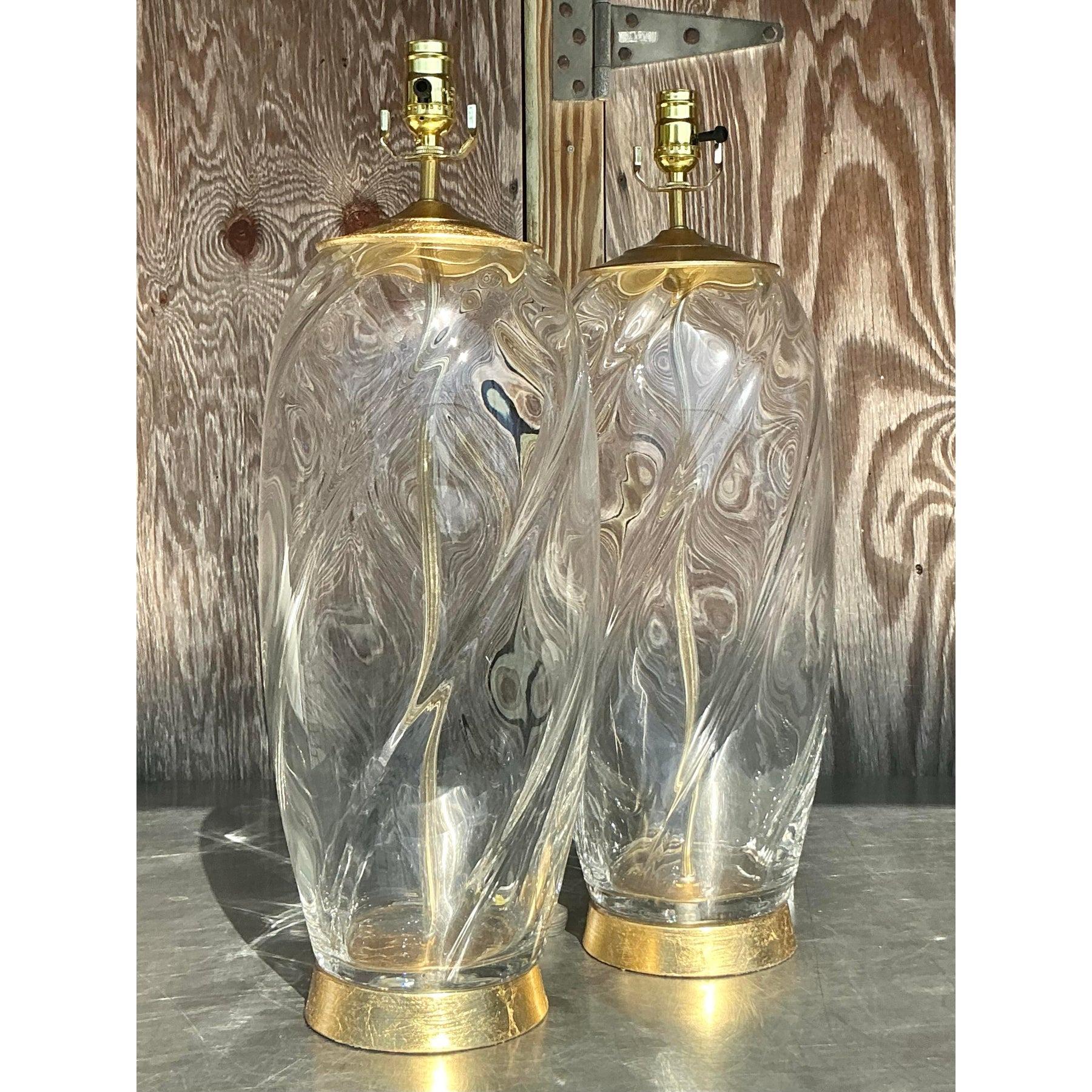Vintage Boho Glass Swirl Lamps - a Pair For Sale 4