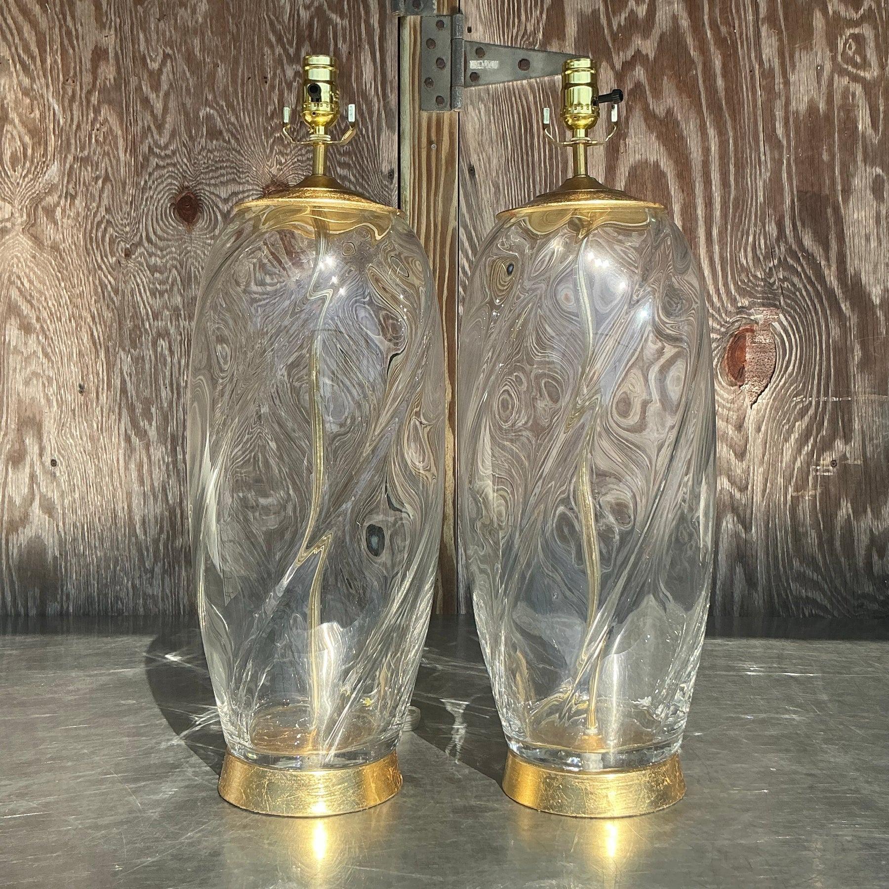 Vintage Boho Glass Swirl Lamps - a Pair In Good Condition For Sale In west palm beach, FL