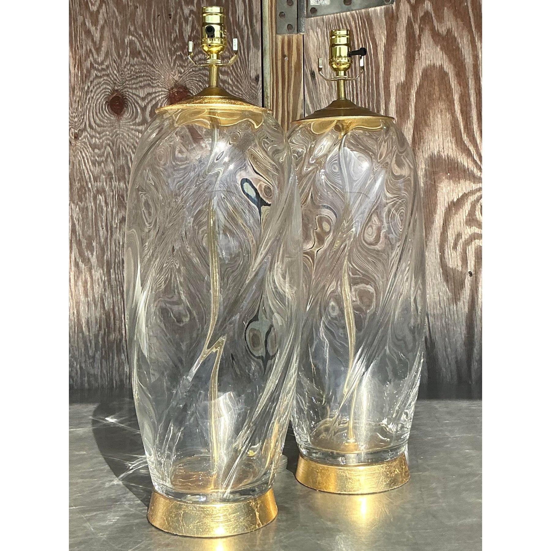 20th Century Vintage Boho Glass Swirl Lamps - a Pair For Sale