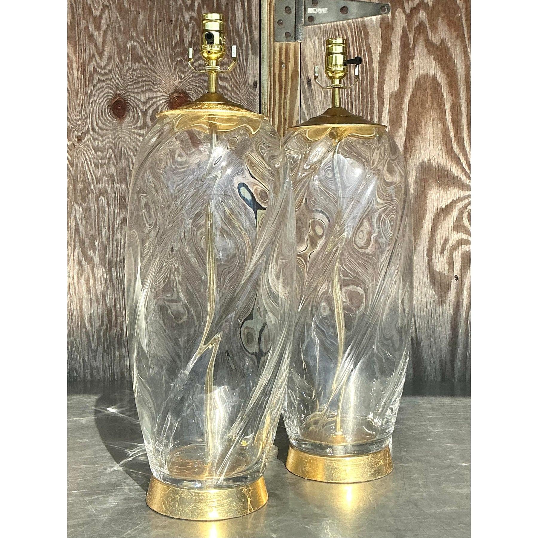 Vintage Boho Glass Swirl Lamps - a Pair For Sale 2