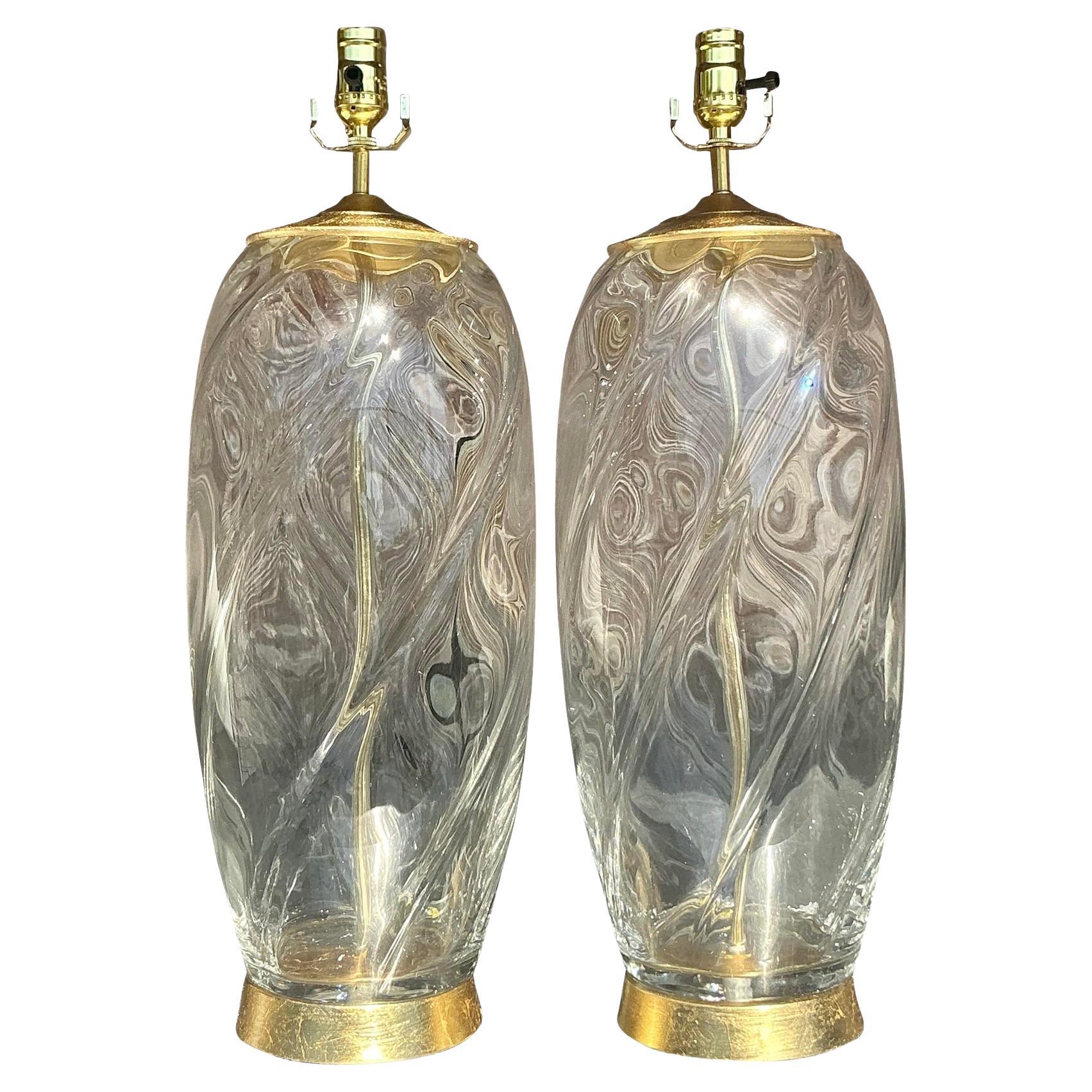 Vintage Boho Glass Swirl Lamps - a Pair