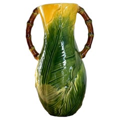 Vintage Boho Glazed Ceramic Banana Leaf Vase