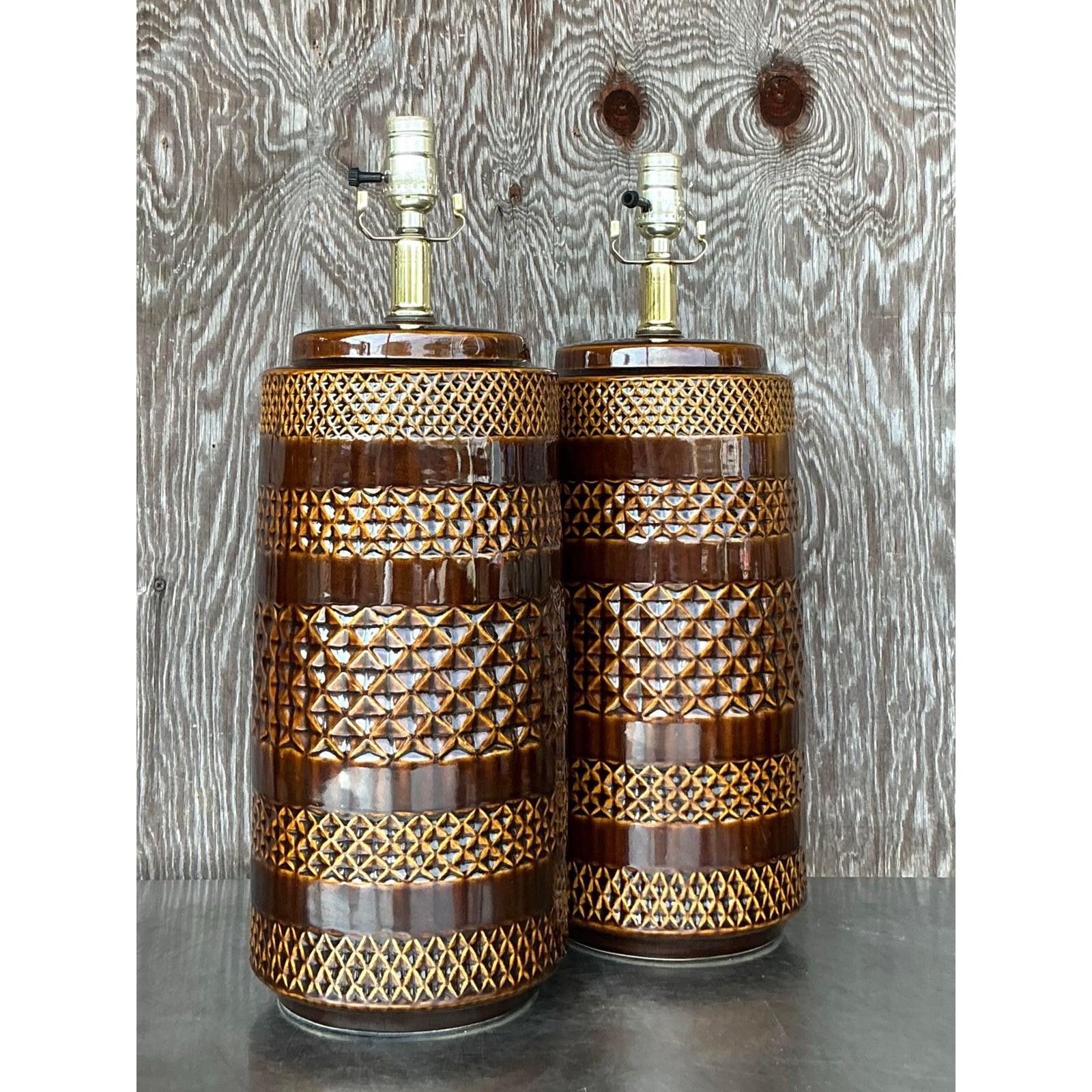 Paire de lampes Boho en céramique émaillée en vente 1