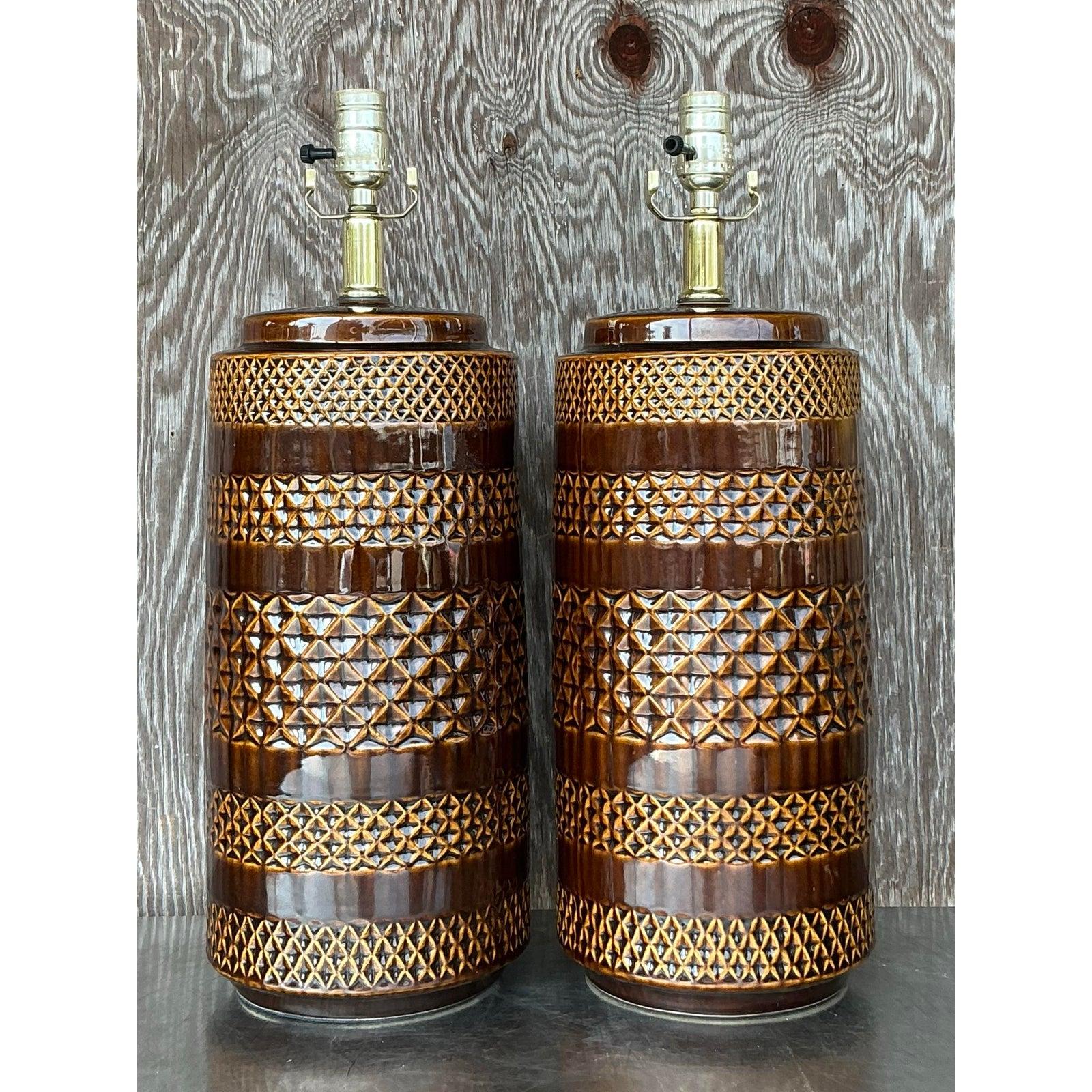 Paire de lampes Boho en céramique émaillée en vente 2