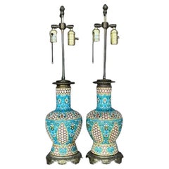 Vintage Boho Glazed Ceramic Bordeaux and Faience Lamps - a Pair