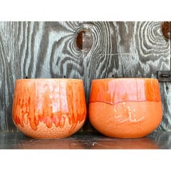Vintage Boho Glazed Ceramic Bowls - Set of 2