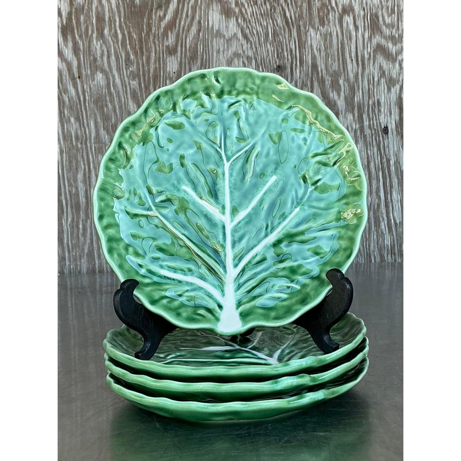 Assiettes à chou en céramique émaillée Boho - Lot de 4 Bon état - En vente à West Palm Beach, FL
