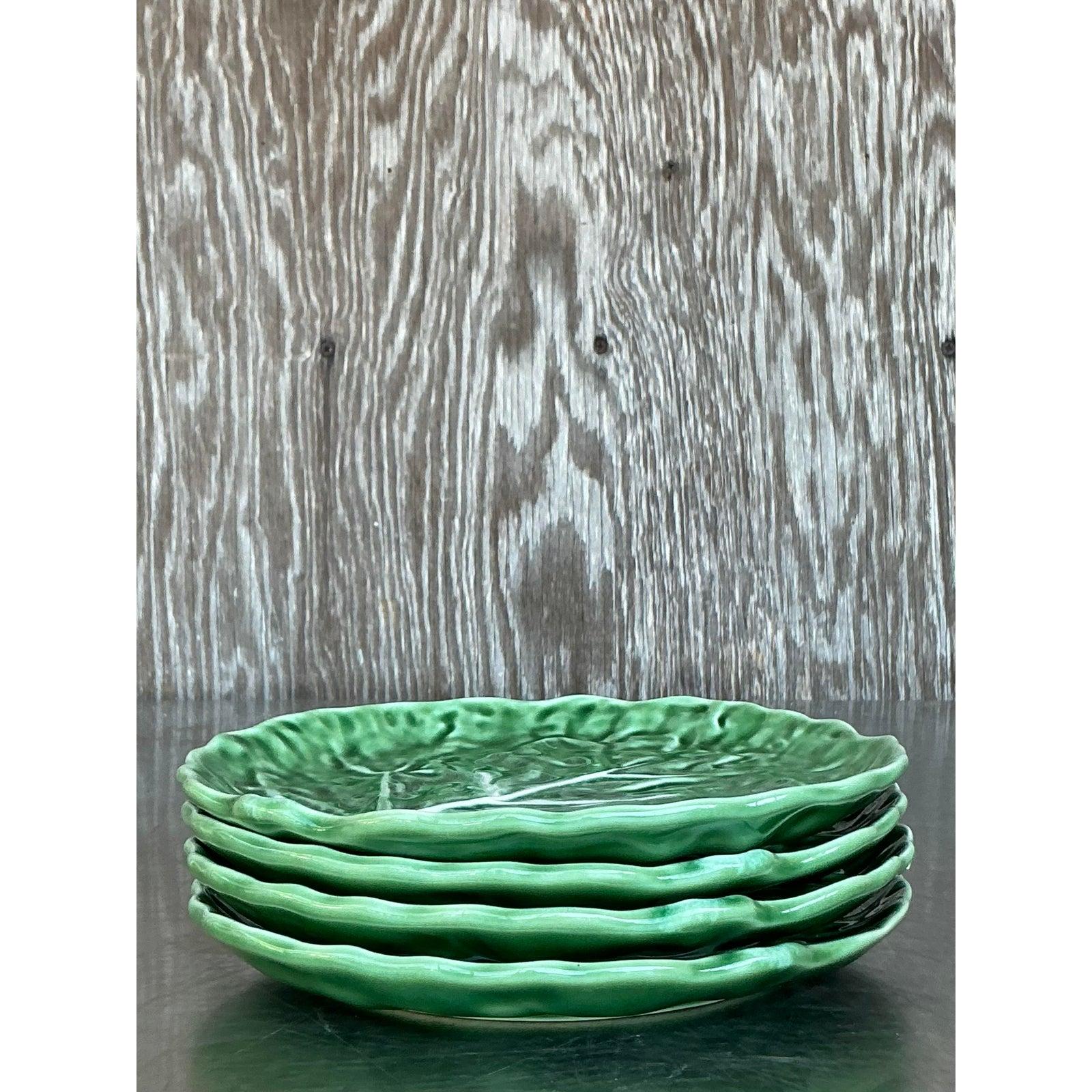 20ième siècle Assiettes à chou en céramique émaillée Boho - Lot de 4 en vente