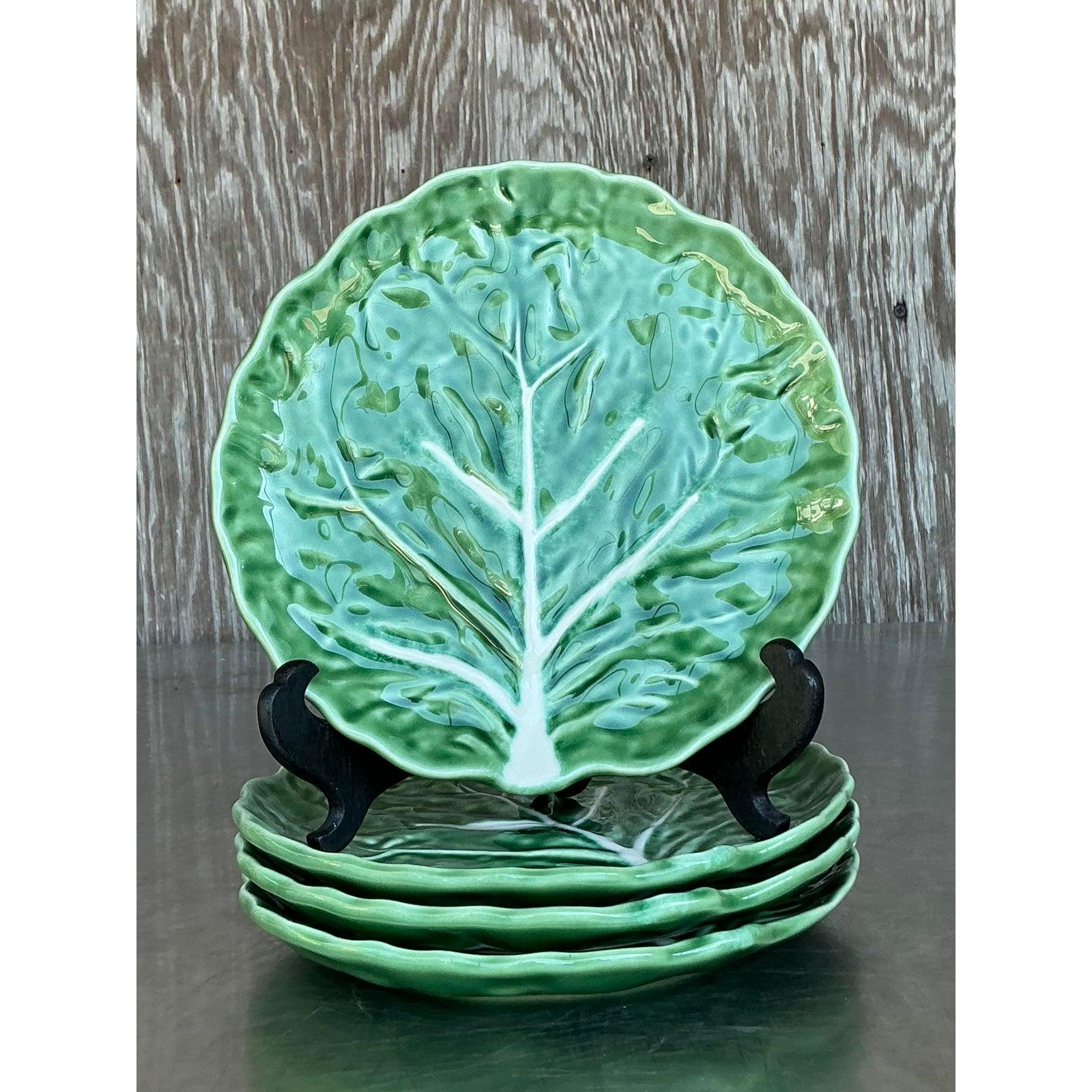 Céramique Assiettes à chou en céramique émaillée Boho - Lot de 4 en vente