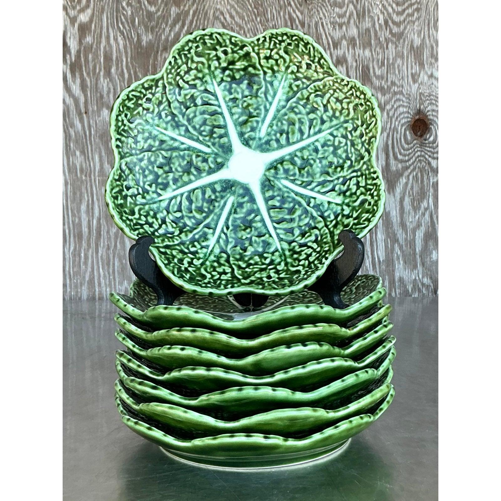 Céramique Assiettes à chou en céramique émaillée Boho - Lot de 8 en vente